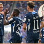 Bazoumana Toure oslavuje so svojimi spoluhráčmi z Hoffenheimu