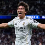 Gonzalo Garcia oslavuje v drese Realu Madrid počas zápasu.