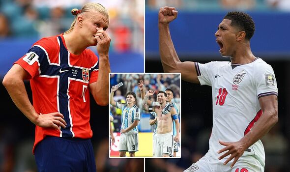 Erling Haaland, hráči Argentíny a Jude Bellingham