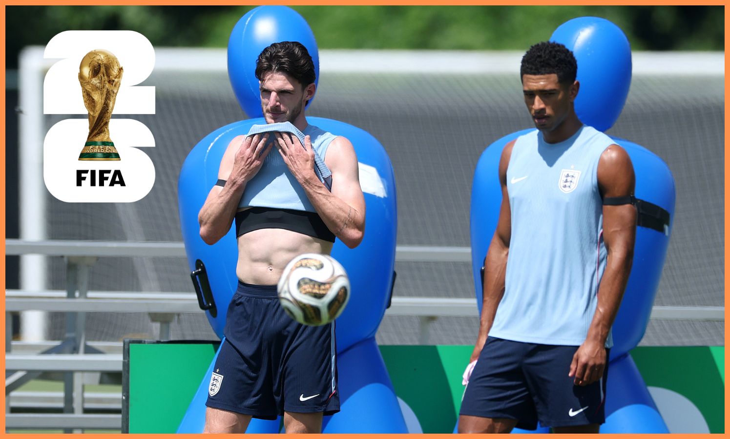 Declan Rice a Jude Bellingham na tréningu v Anglicku