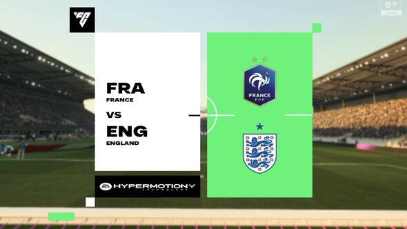 Snímka obrazovky Anglicko vs Francúzsko v simulácii súboja MS 2026 v EA FC 26