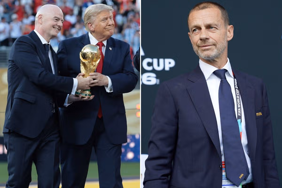 Prezident UEFA Aleksander Čeferin (R) sa nezúčastnil finále majstrovstiev sveta kvôli hlásenému prerušeniu vzťahu s FIFA.