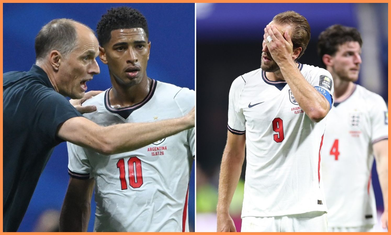 Thomas Tuchel, Jude Bellingham, Harry Kane a Declan Rice