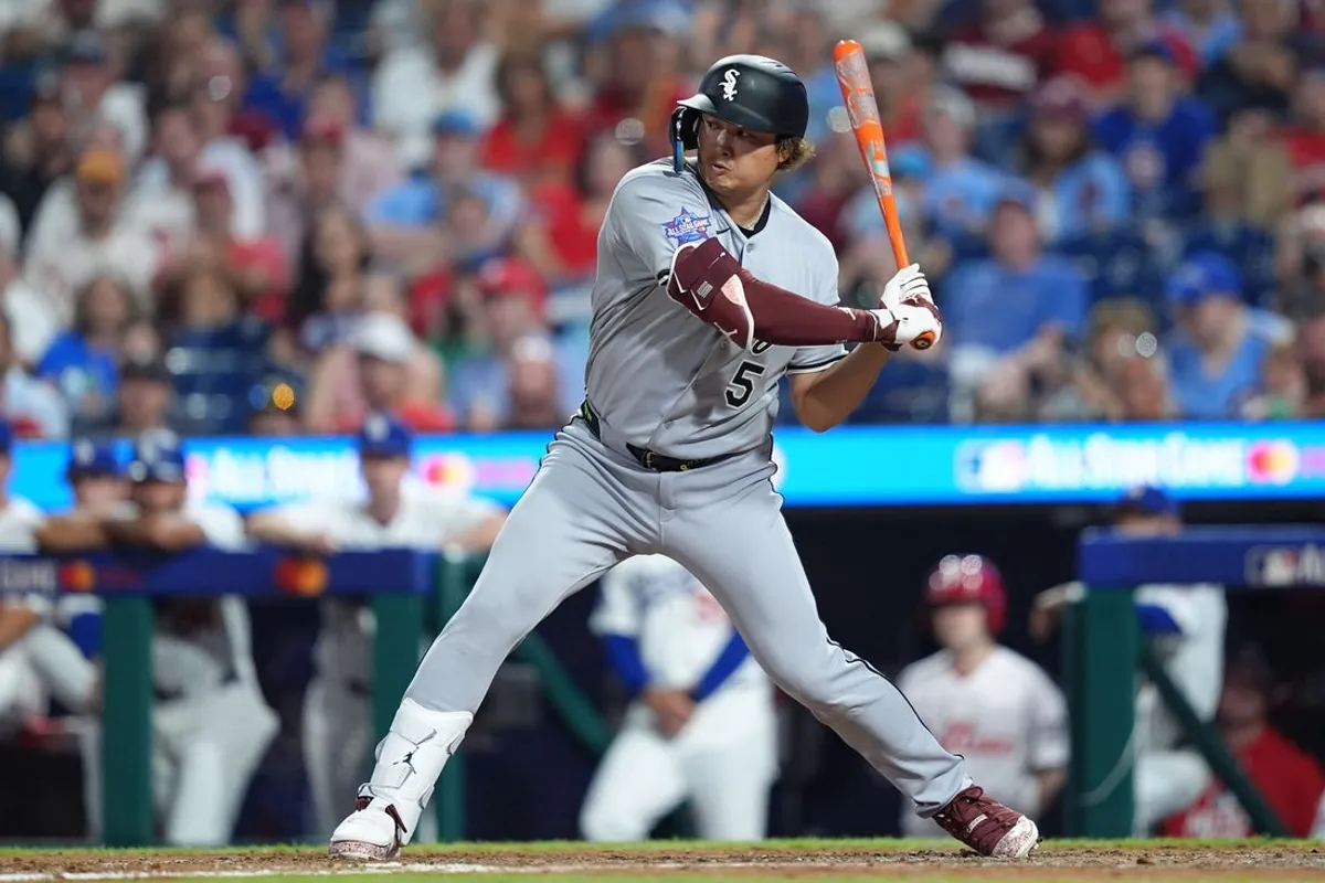14. júla 2026; Philadelphia, Pensylvánia, USA; Tretí základný hráč tímu Chicago White Sox Munetaka Murakami (5) počas deviatej smeny zápasu hviezd v Citizens Bank Park. Povinný kredit: Kyle Ross-Imagn Images